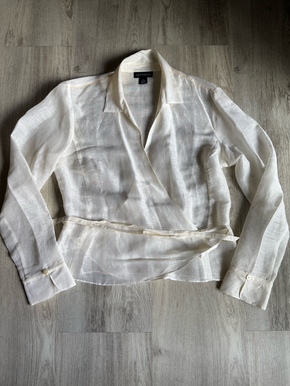 Vintage Ann Taylor Linen Silk Cream Ivory Organza Like Sheer Wrap Top Size 8 / M